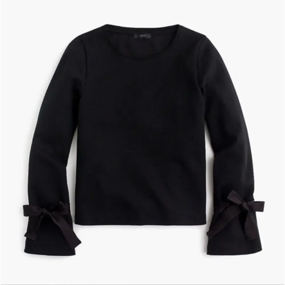 J. Crew Black Tie Sleeve Cotton Pullover Sweatshirt